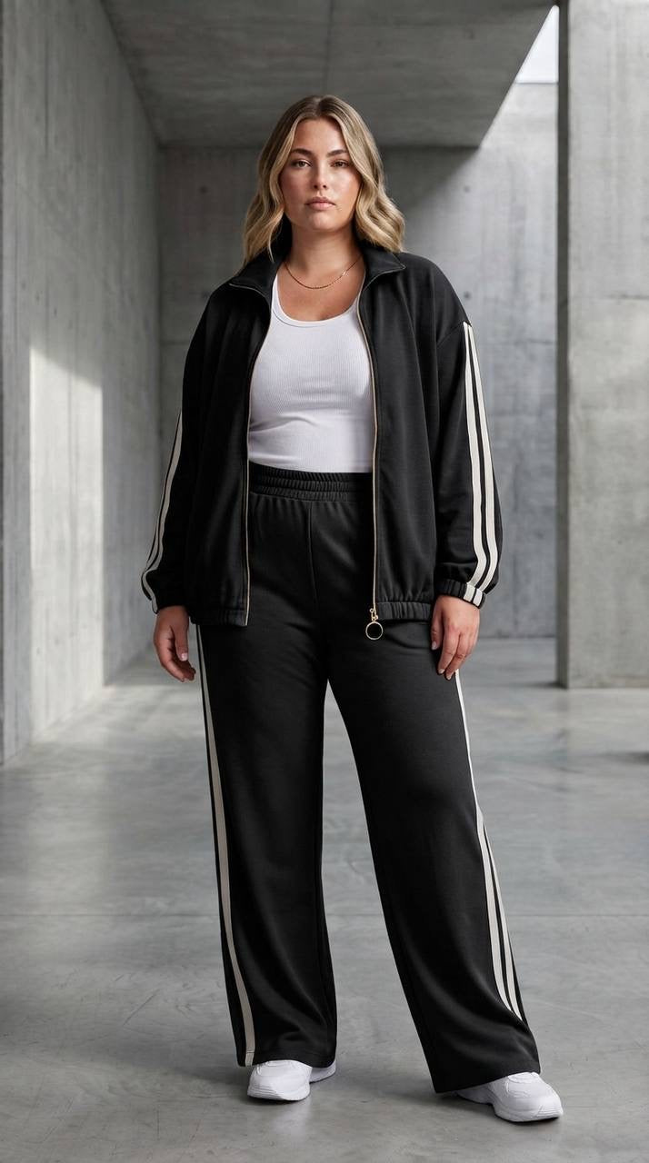 Дамски спортен комплект в черно  PLUS SIZE | eGiGi