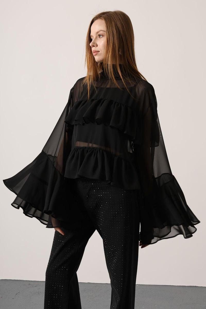Дамска черна шифонена блуза