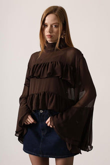 Дамска кафява шифонена блуза