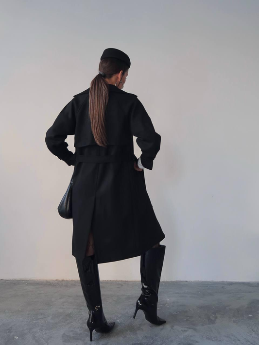 Дамски тренчкот миди дължина с колан -велурен ефект