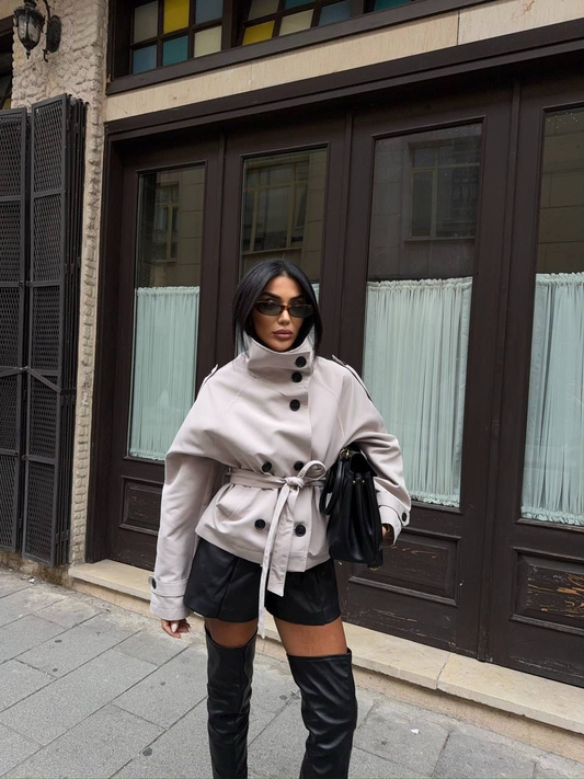 Дамски къс тренч с колан