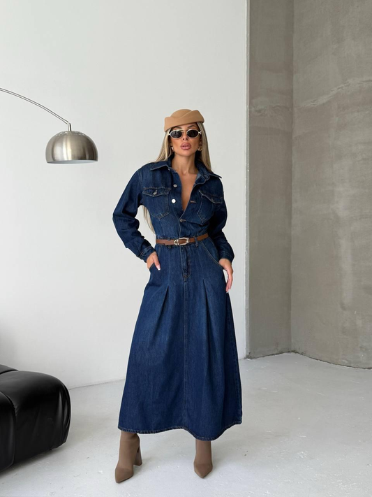 Дамска дълга дънкова рокля „Denim Grace“